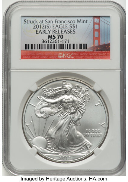 2012-(S) $1  Silver Eagle, Struck at San Francisco Mint MS70 thumbnail 5