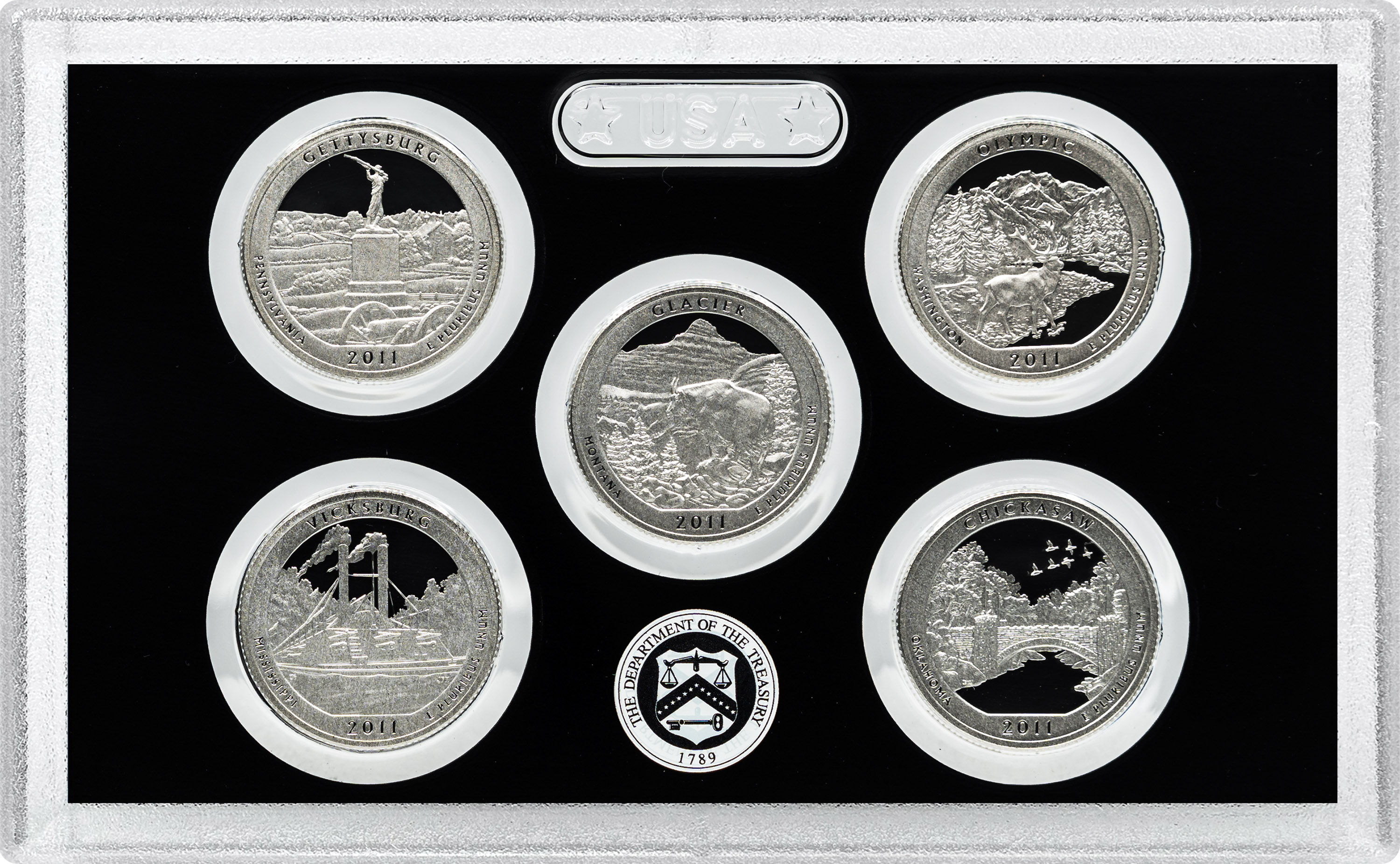 2011-S 25c Silver Quarters Proof Set, 5 Coins PR