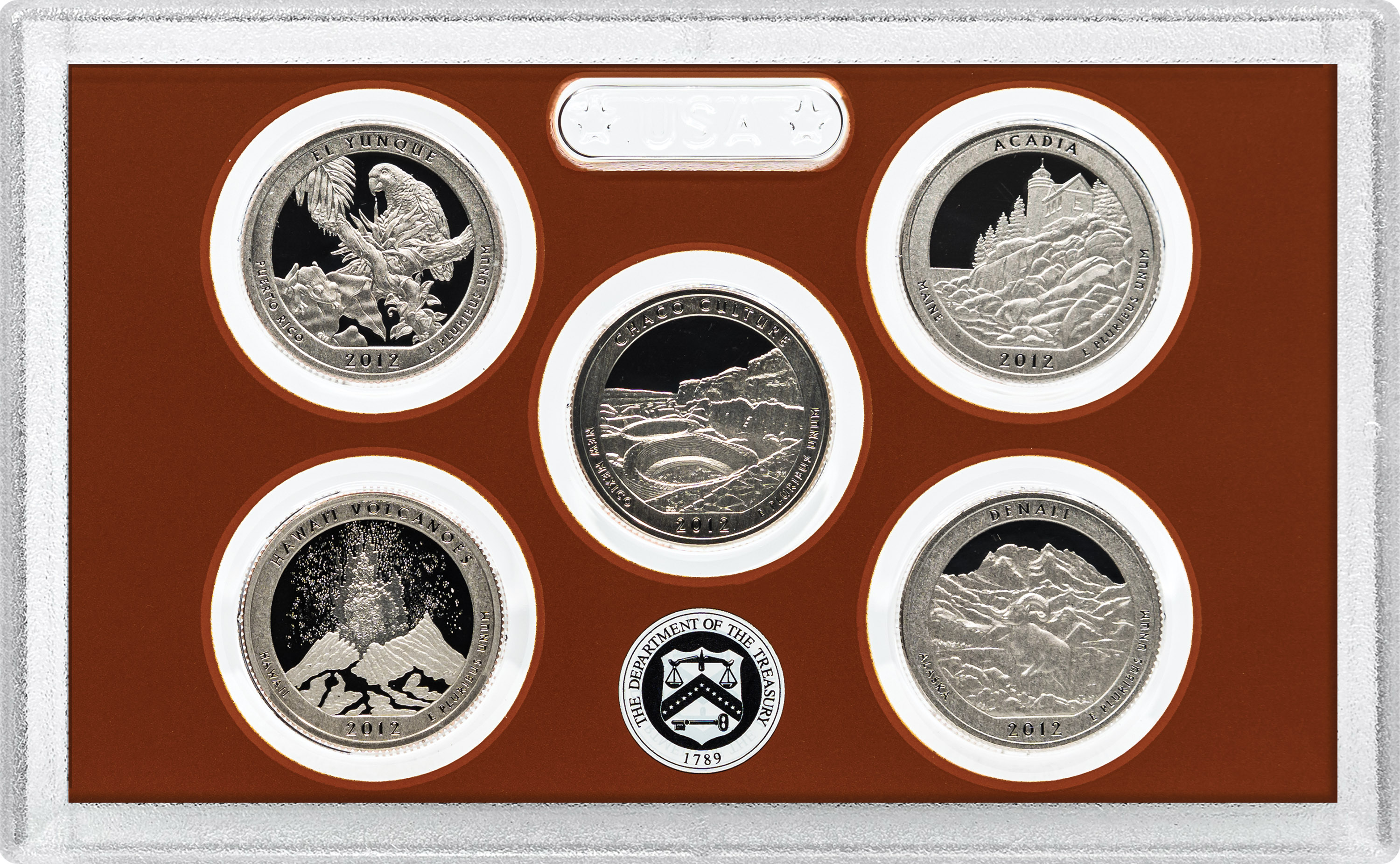 2012-S 25c Clad Quarters Proof Set, 5 Coins PR