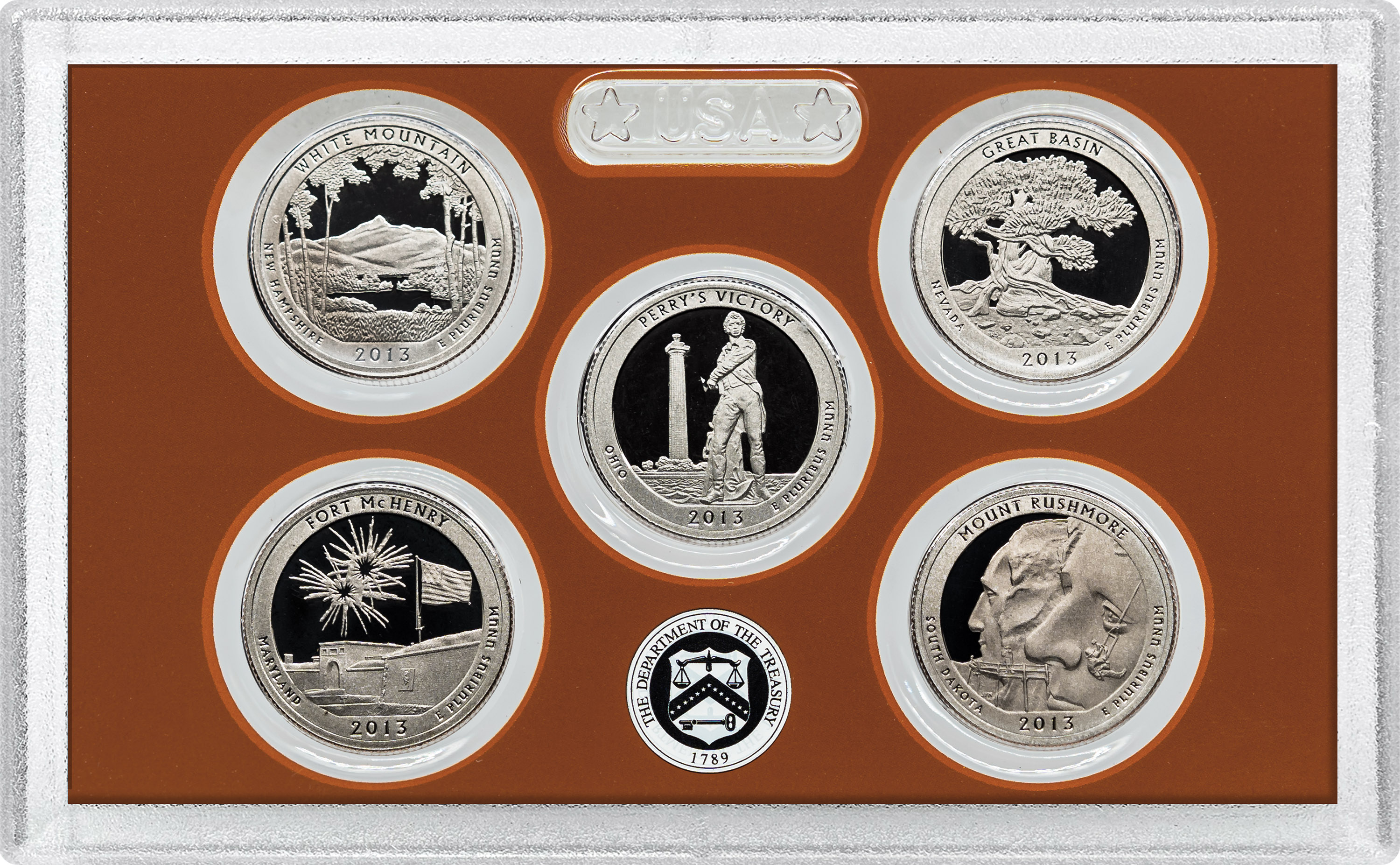 2013-S 25c Clad Quarters Proof Set, 5 Coins PR