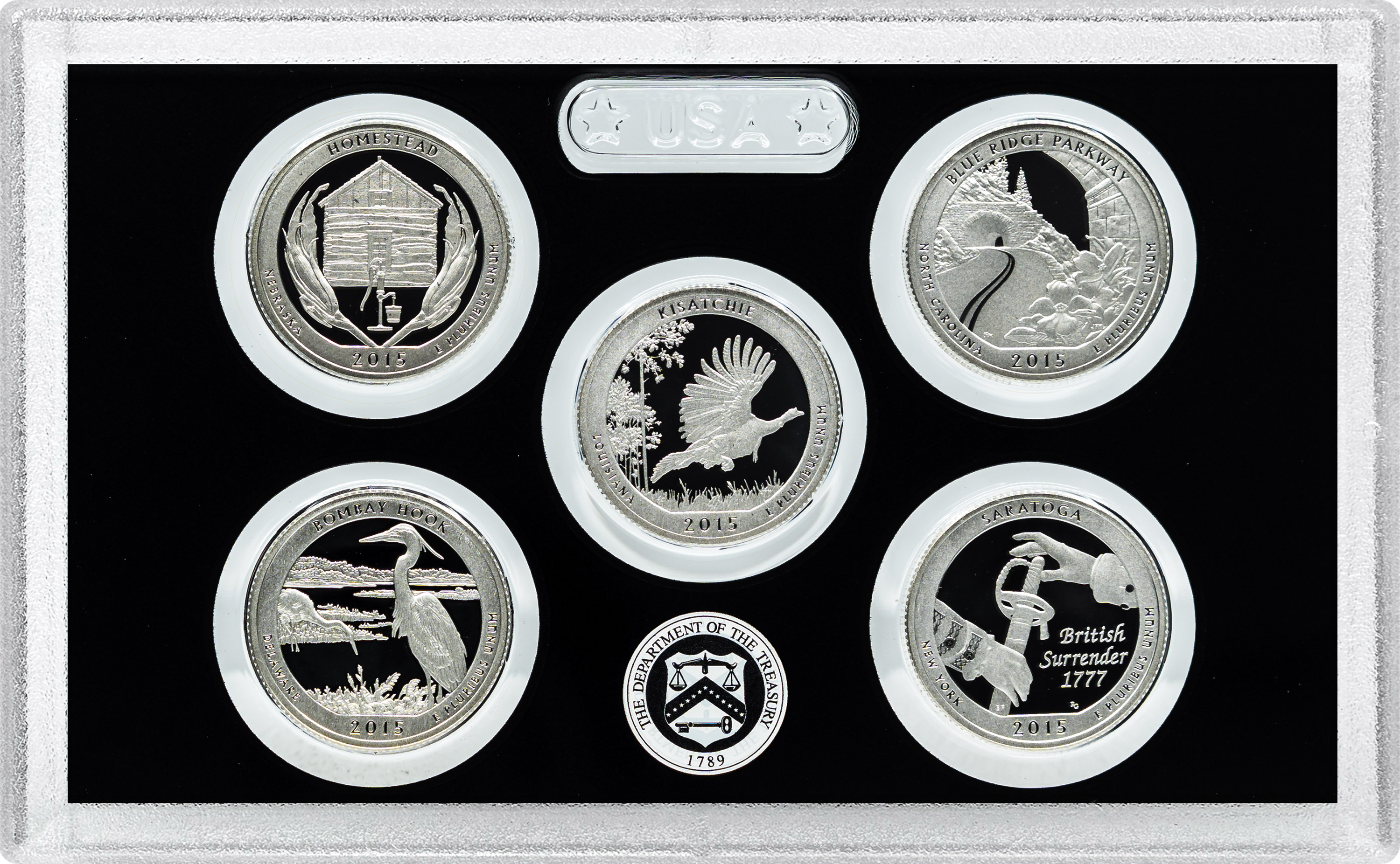 2015-S 25c Silver Quarters Proof Set, 5 Coins PR