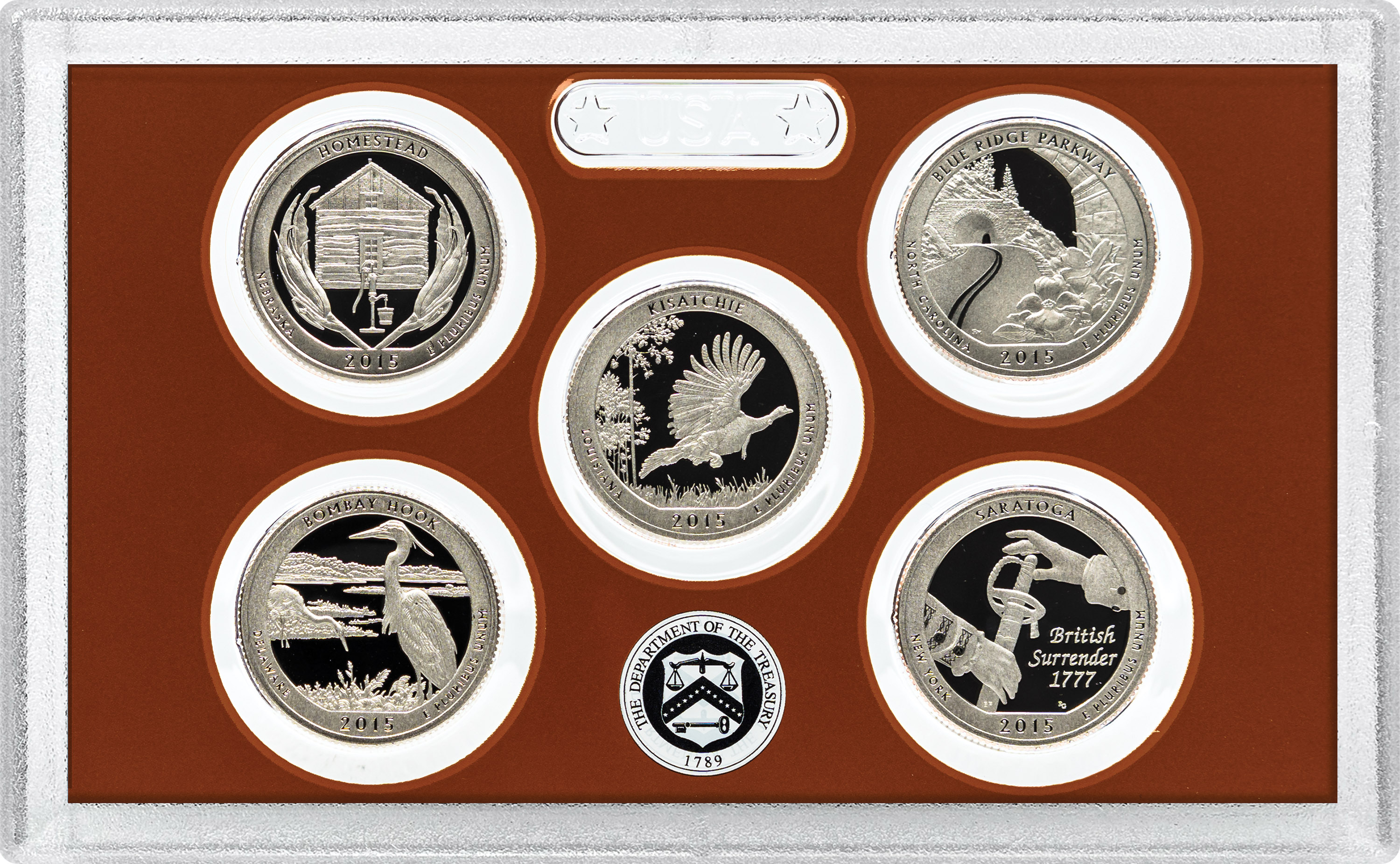 2015-S 25c Clad Quarters Proof Set, 5 Coins PR