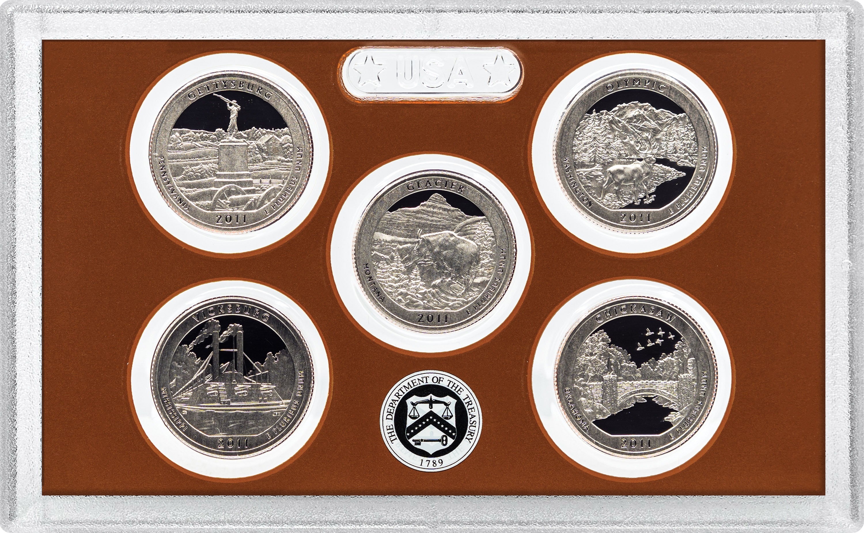 2011-S 25c Clad Quarters Proof Set, 5 Coins PR
