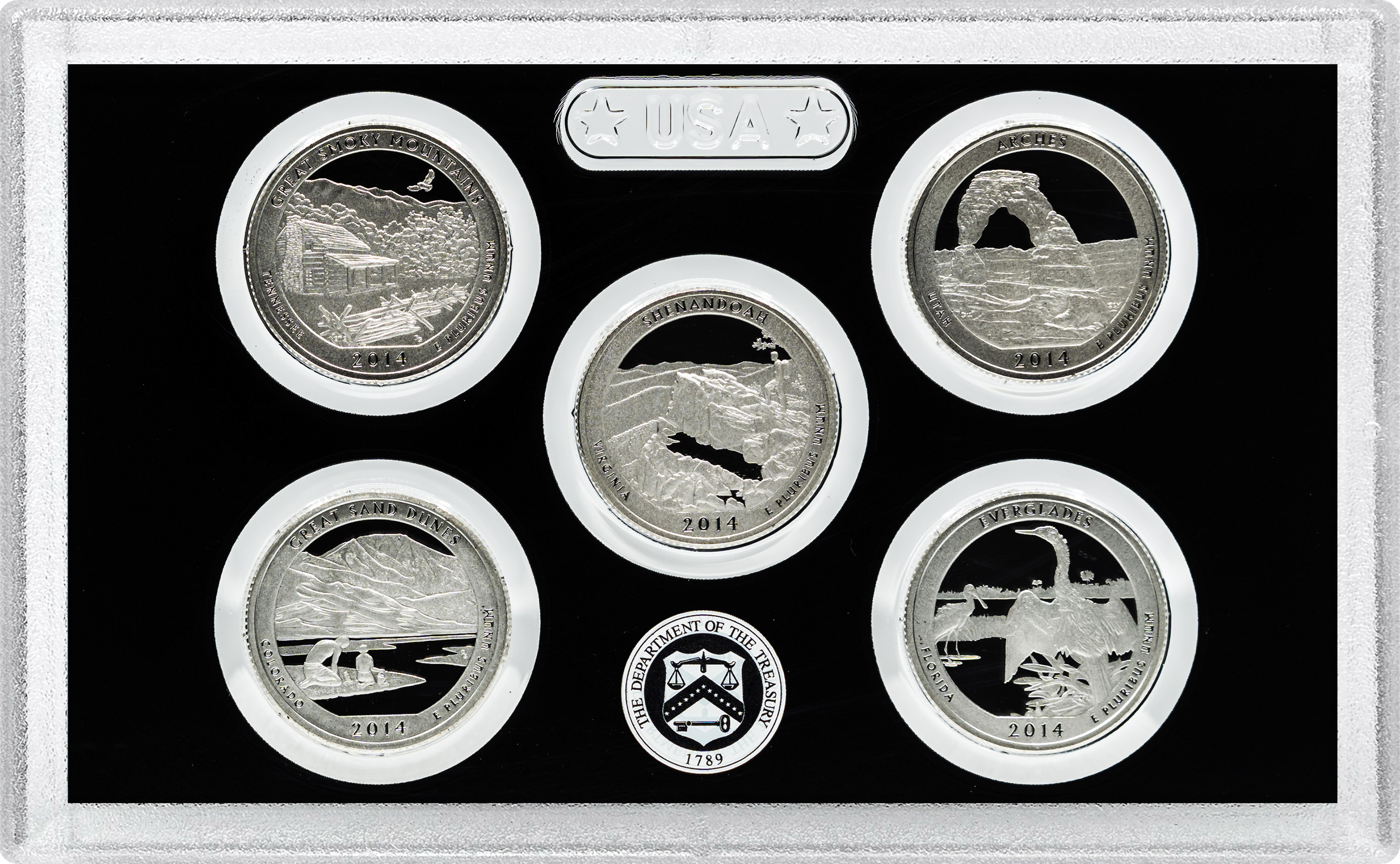 2014-S 25c Silver Quarters Proof Set, 5 Coins PR