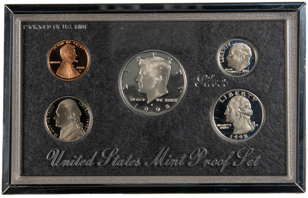 1998-S 1c-50c Silver Premier Proof Set, 5 Coins PR