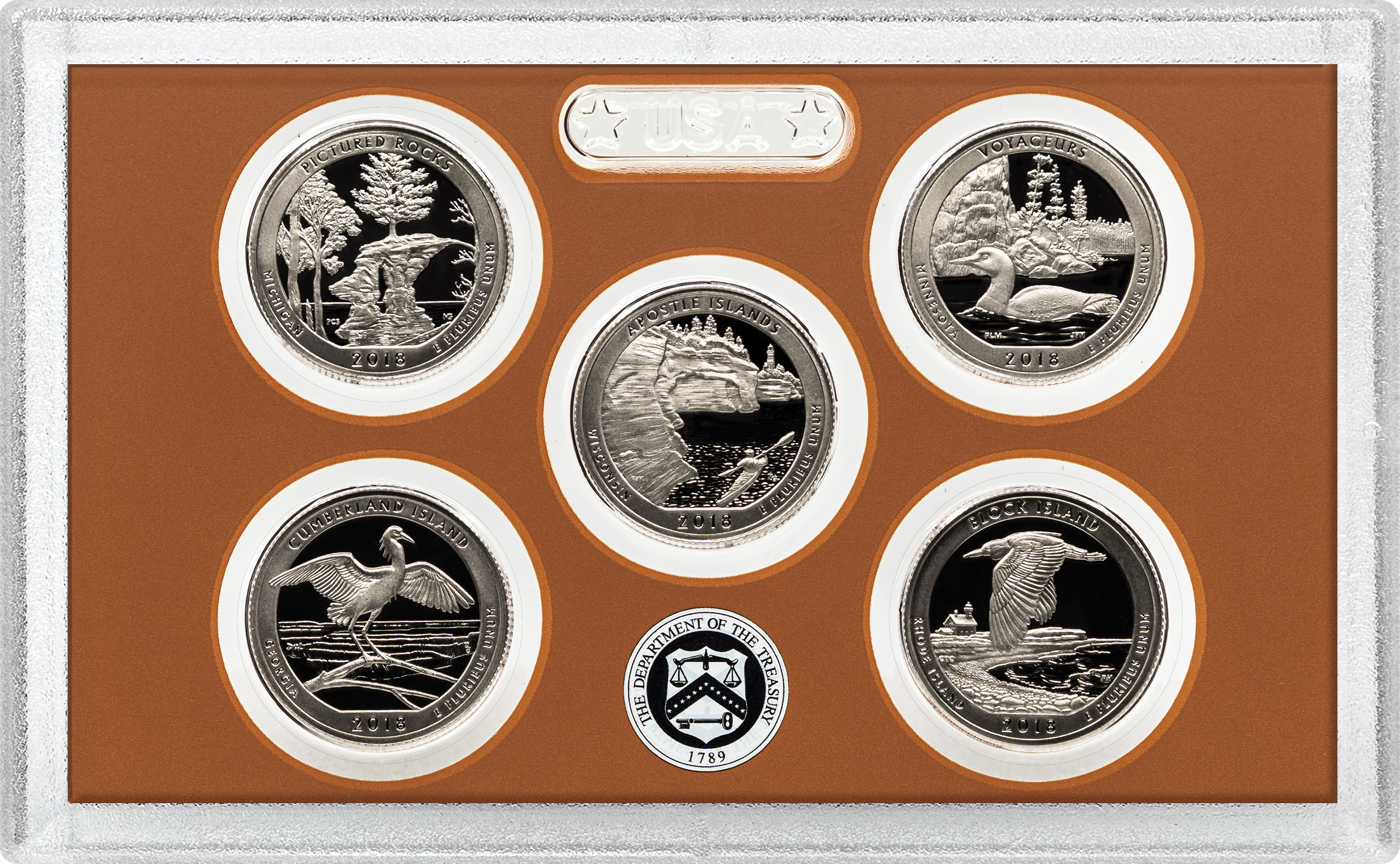 2018-S 25c Clad Quarters Proof Set, 5 Coins PR