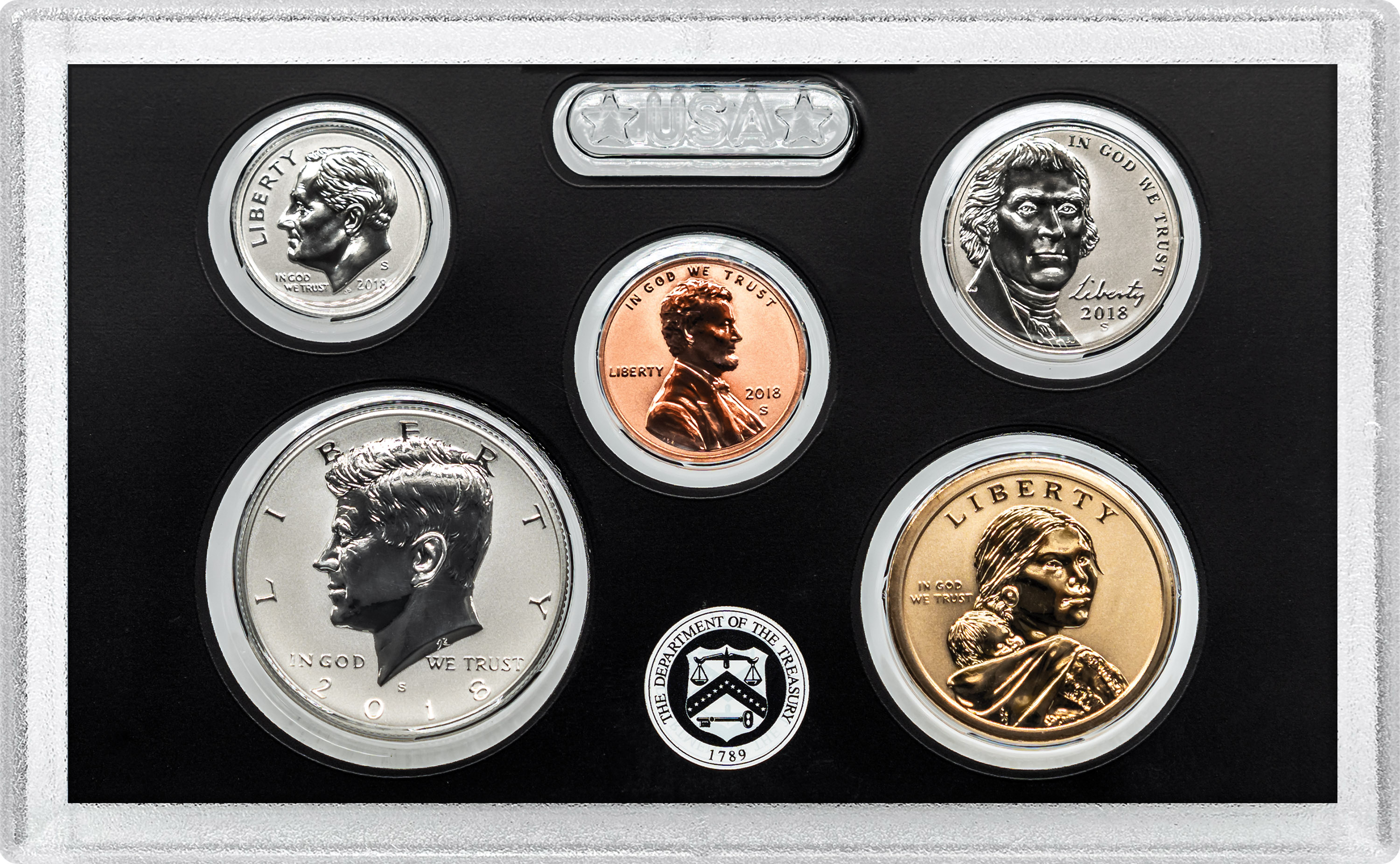 2018-S 25c-$1 Silver Reverse Proof Set, 10 Coins PR