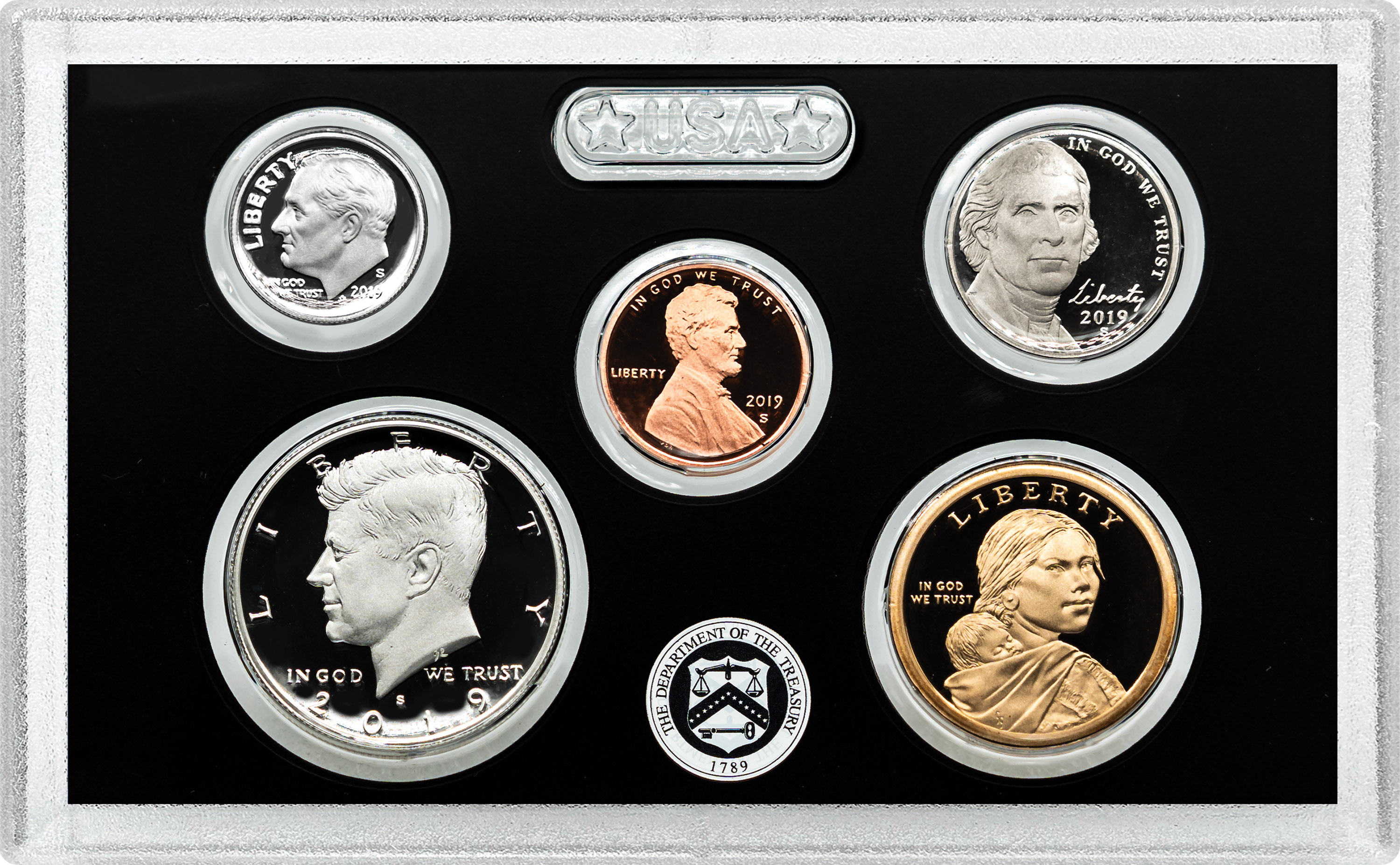 2019-S 1c-$1 Silver Proof Set, plus 2019-W Reverse Proof Cent, 10 Coins PR