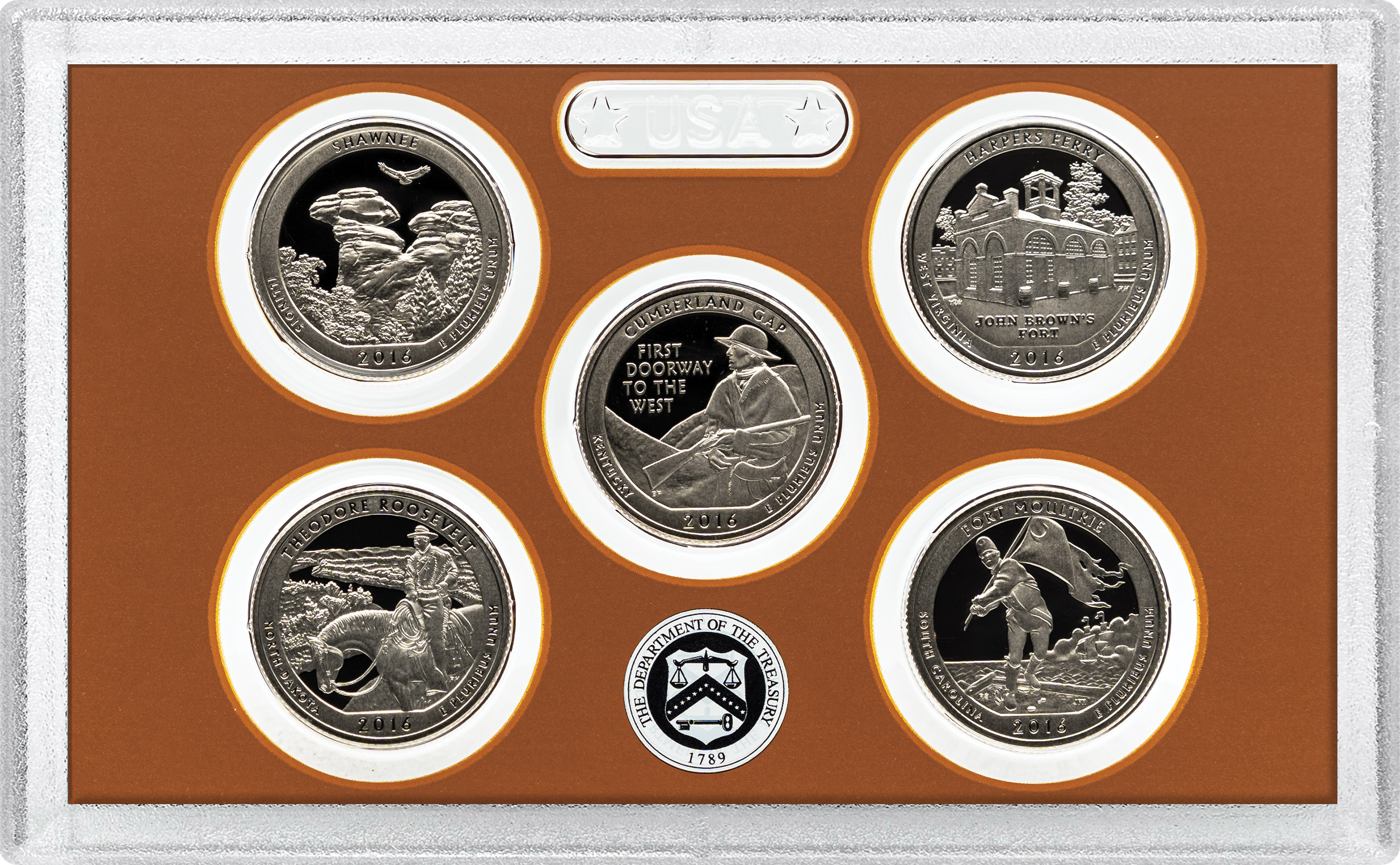 2016-S 25c Clad Quarters Proof Set, 5 Coins PR
