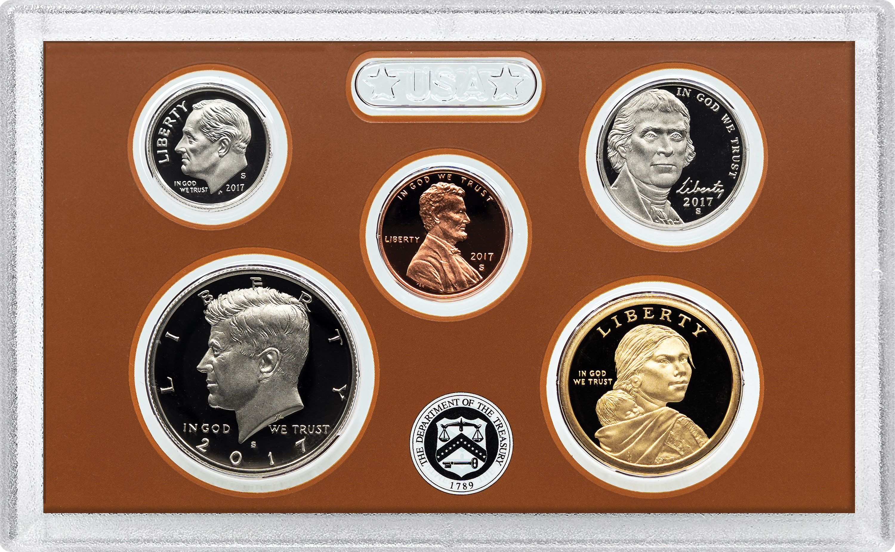 2017-S 25c Clad Quarters Proof Set, 5 Coins PR