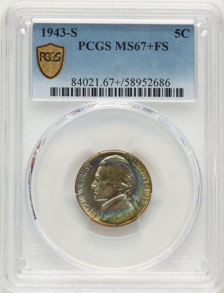 1943-S 5c Silver MS FS MS67 FS thumbnail 6