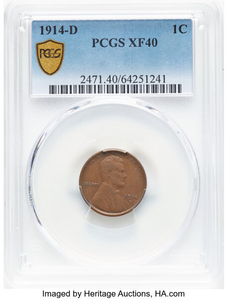 1914-D 1c MS BN XF40 BN CAC thumbnail 2