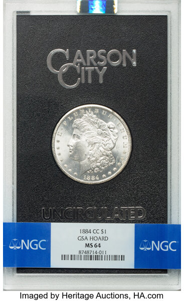【スラブに複数キズあり】CCモルガンダラー銀貨 GSA Hoard 1884 CC GSA Hoard, Hard package One Dollar MS Values | Greysheet