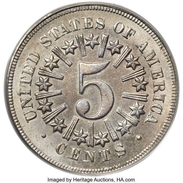 1867 5c Rays MS65 thumbnail 2