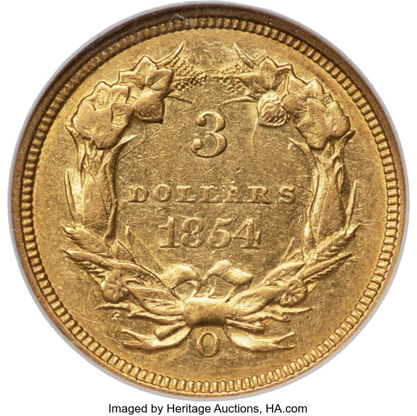 1854-O $3 AU58 thumbnail 2
