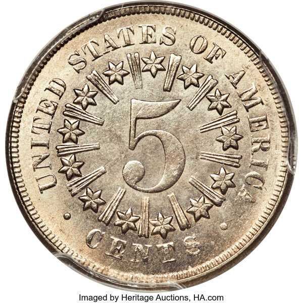 1867 5c Rays MS66 thumbnail 2