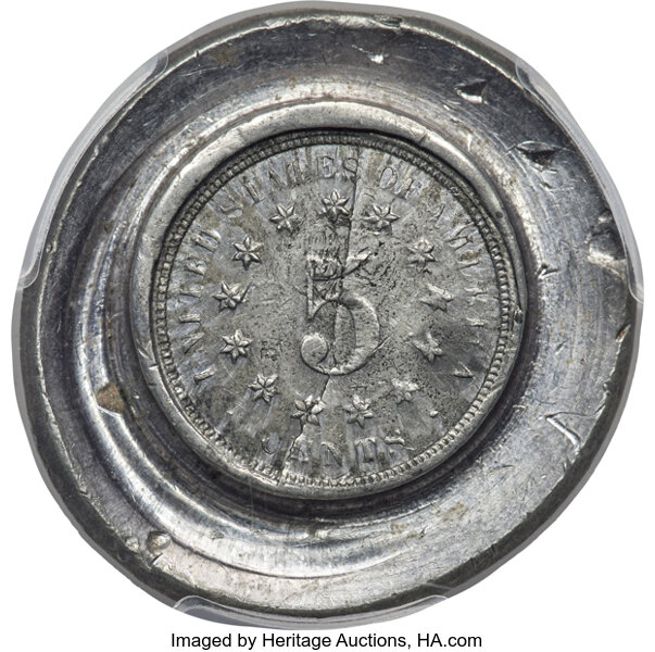 1866 P5c Lead Die Trial, Wide Planchet, J-520a MS thumbnail 2