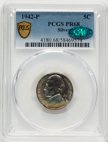 Jefferson Nickel 5c Silver War Issues, 1942 [Type] PR68 thumbnail 4