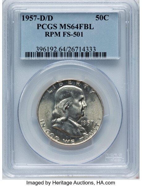 1957-D/D 50c Repunched Mintmark, FS-501 MS FBL thumbnail 3
