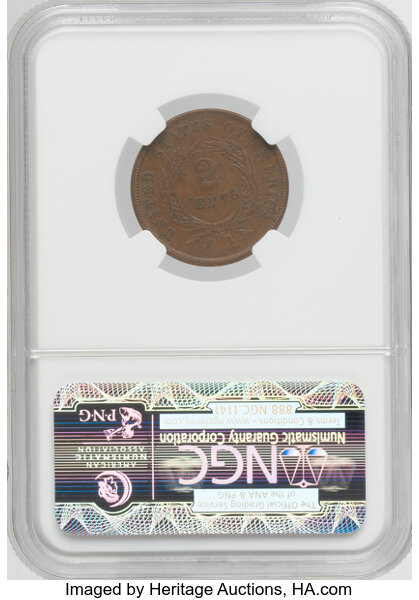2-Cent Piece 2c 1864-1872 MS BN [Type] AU55 BN CAC thumbnail 2