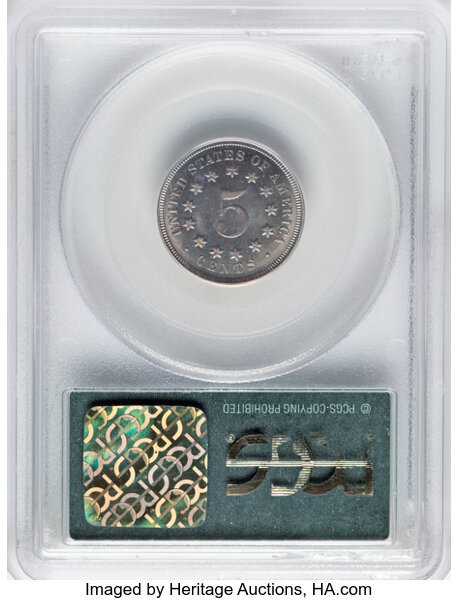 1867 5c No Rays MS65 CAC thumbnail 2