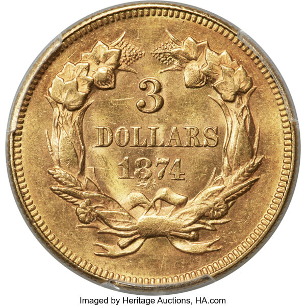 1874 $3 MS62 thumbnail 2