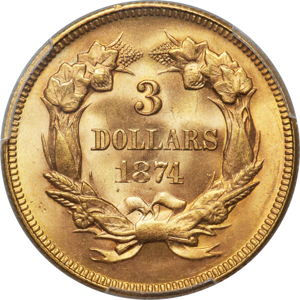 1874 $3 MS64 thumbnail 2