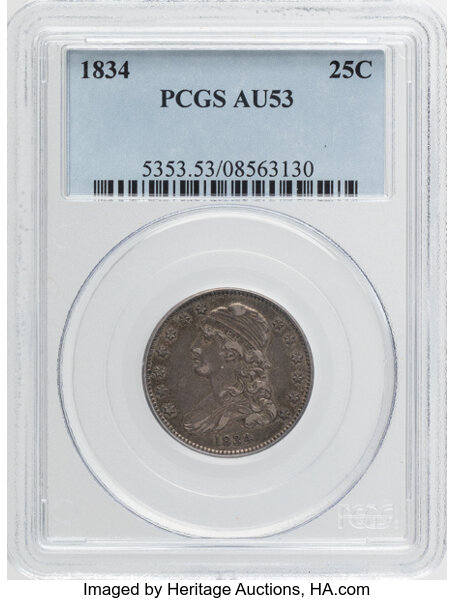 1834 25c O/F in OF, B-1, FS-901 MS thumbnail 2