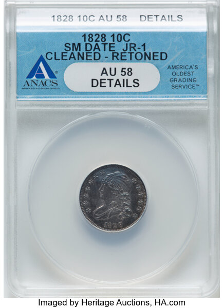 1828 10c Small Planchet, Small Date, JR-1 MS thumbnail 2