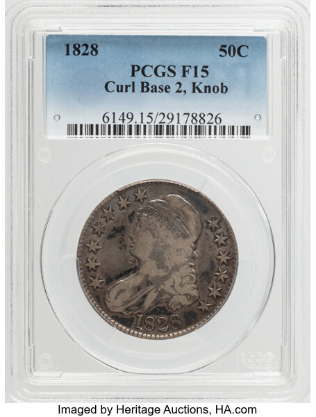 1828 50c Curl Base 2, Knob, O-107 MS thumbnail 3