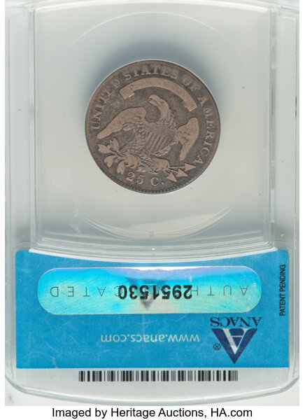 1825/4/(2) 25c Overdate, B-2, FS-302 VG8 thumbnail 2