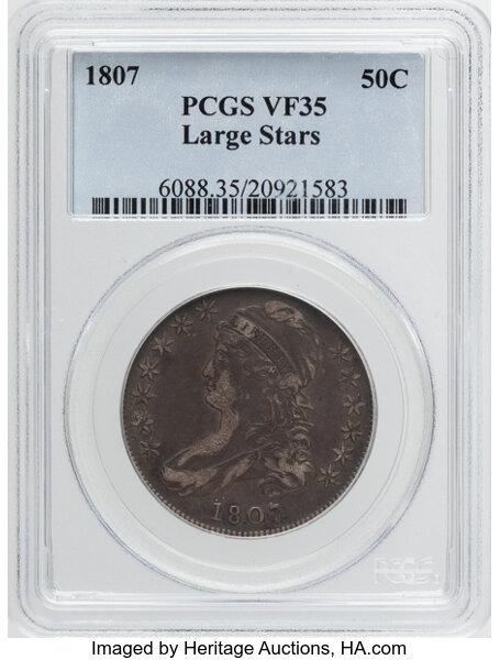 1807 50c Capped Bust, Large Stars, O-114 MS thumbnail 3