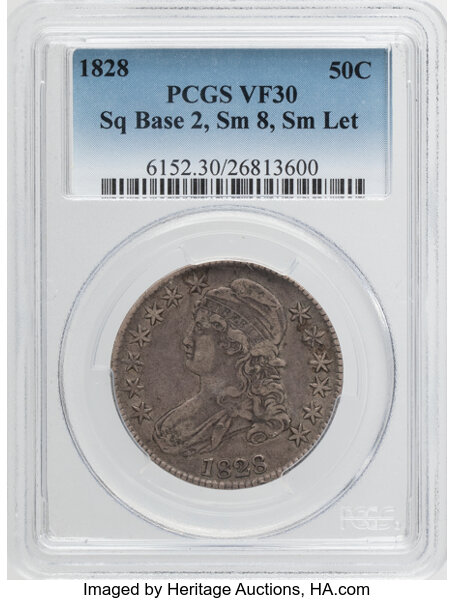 1828 50c Square Base 2, Small 8s, Small Letters, O-119 MS thumbnail 2