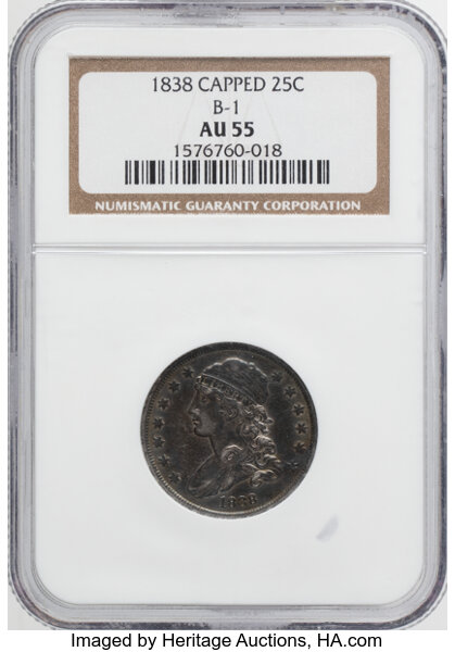 1838 25c Capped Bust, B-1 MS thumbnail 4