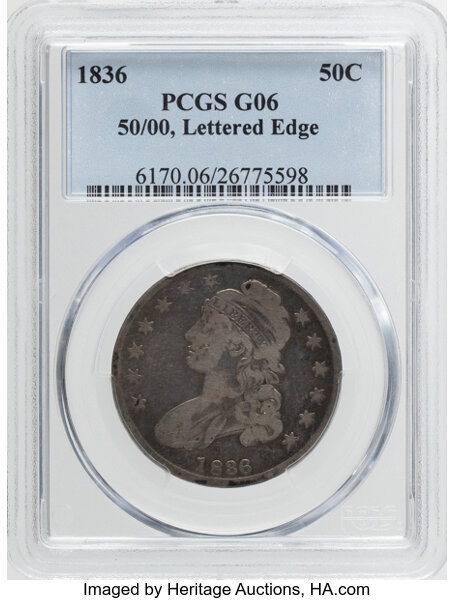 1836 50c Lettered Edge, 50/00, O-116 MS thumbnail 2
