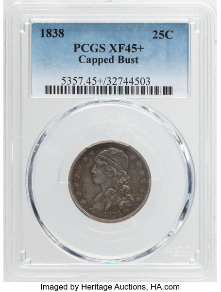 1838 25c Capped Bust, B-1 MS thumbnail 2