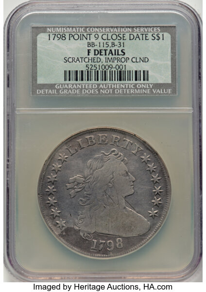 1798 $1  Large Eagle, Pointed 9, Close Date, B-31, BB-115 MS thumbnail 3