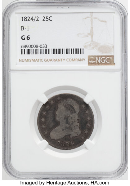 1824/2 25c Overdate, B-1 MS thumbnail 2