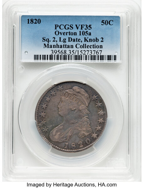 1820 50c Square Base 2, Knob 2, O-105a MS thumbnail 2