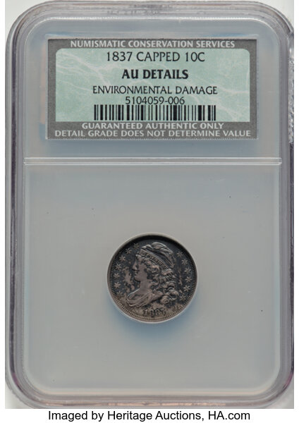 1837 10c Capped Bust, JR-3 MS thumbnail 2
