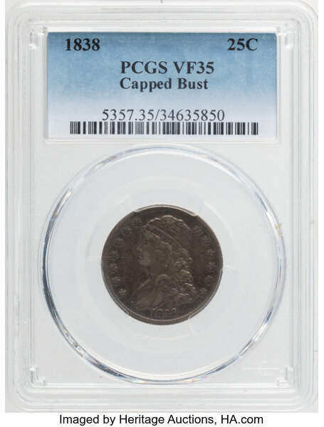 1838 25c Capped Bust, B-1 MS thumbnail 3