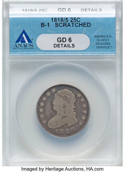 1818/5 25c Overdate, B-1 MS thumbnail 3