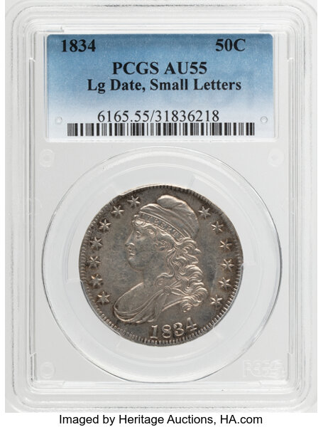 1834 50c Large Date, Small Letters, O-105 MS thumbnail 2