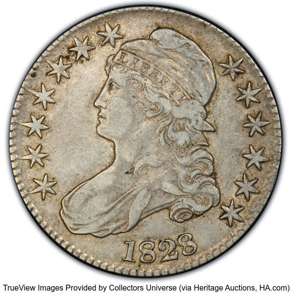 1828 50c Square Base 2, Small 8s, Large Letters, O-120 MS thumbnail 3