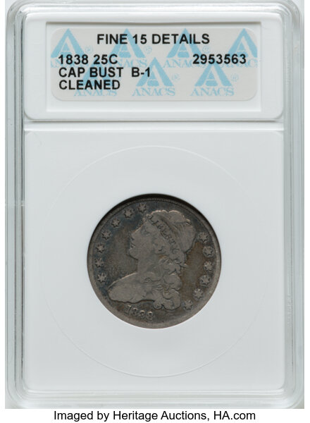 1838 25c Capped Bust, B-1 MS thumbnail 5