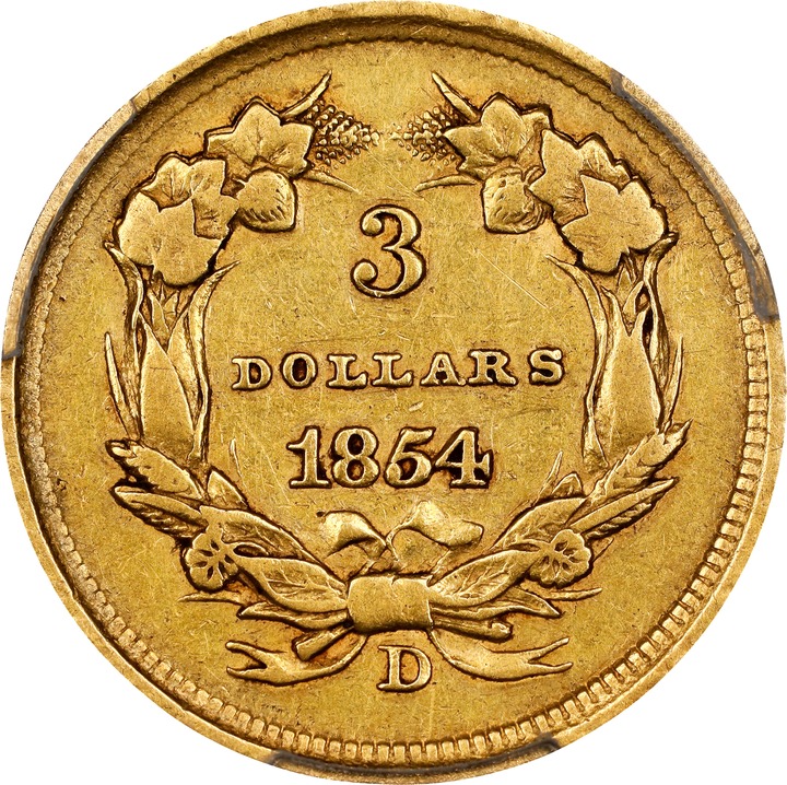 1854-D $3 XF40 thumbnail 2