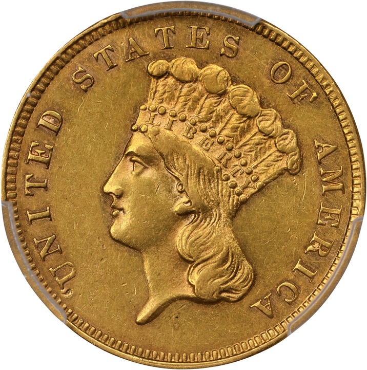 1860 $3 AU55 CAC thumbnail 3