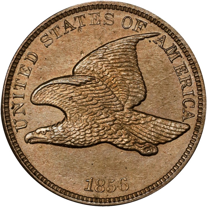 1856 P1c Flying Eagle, Repunched 5, Tilted ONE CENT, J-181a PR RD thumbnail 5