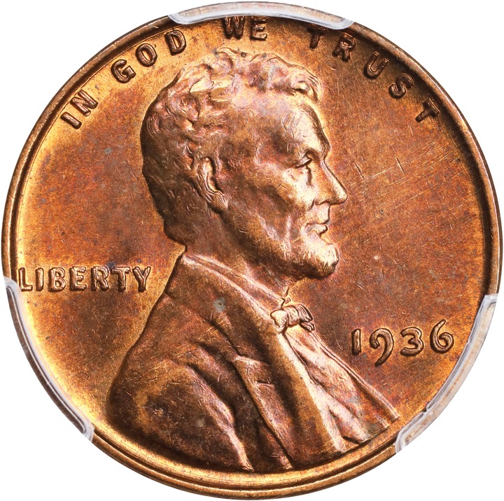 1936 1c Doubled Die Obverse, Type 1, FS-101 MS RB MS64 RB thumbnail 4
