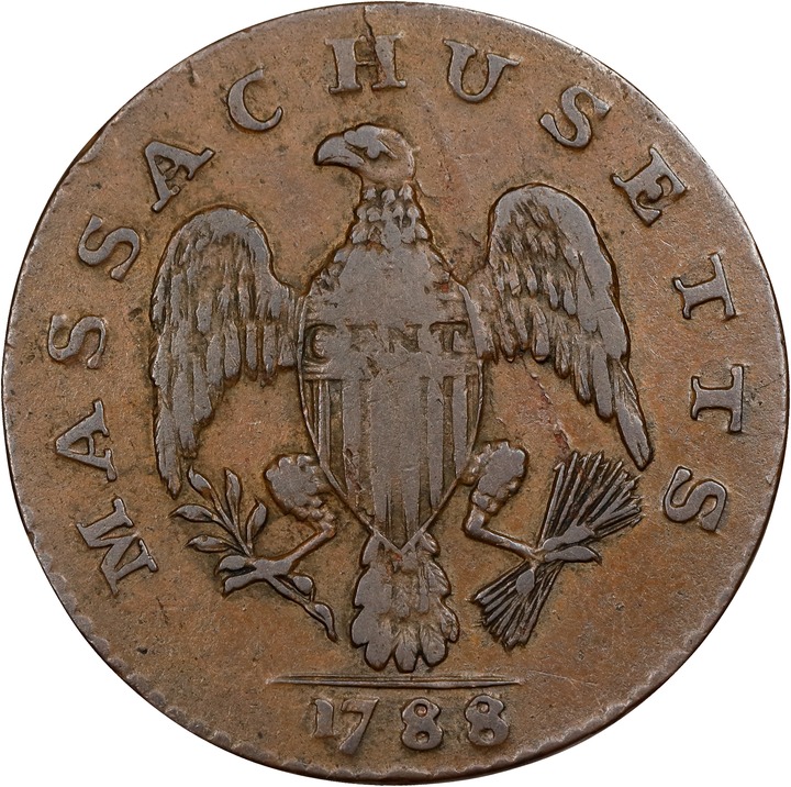 1788 Cent Massachusetts, No Period MS BN VF35 BN thumbnail 2